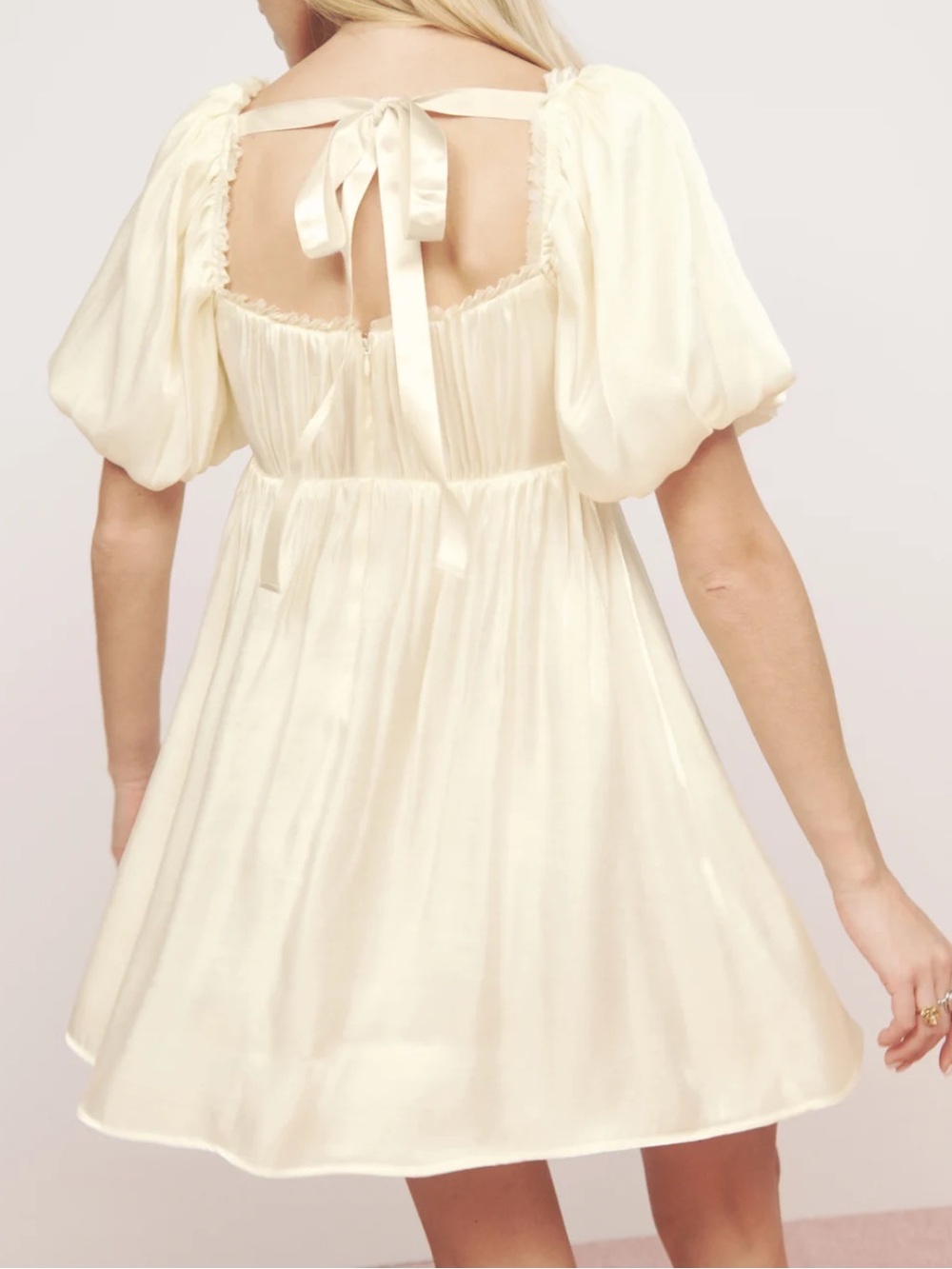 Reformation Aviary Dress Ivory Cream Puff Sleeve Mini Babydoll Coquette 2 - Picture 2 of 11
